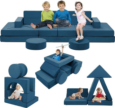 【K01】Blue 22Pcs Modular Kids Play Couch-Inspiring Child Creativity,Children Convertible Foam Sofa