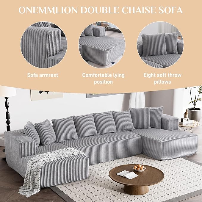 131" Modular Corduroy Sectional Couch, Luxury Couches for Living Room