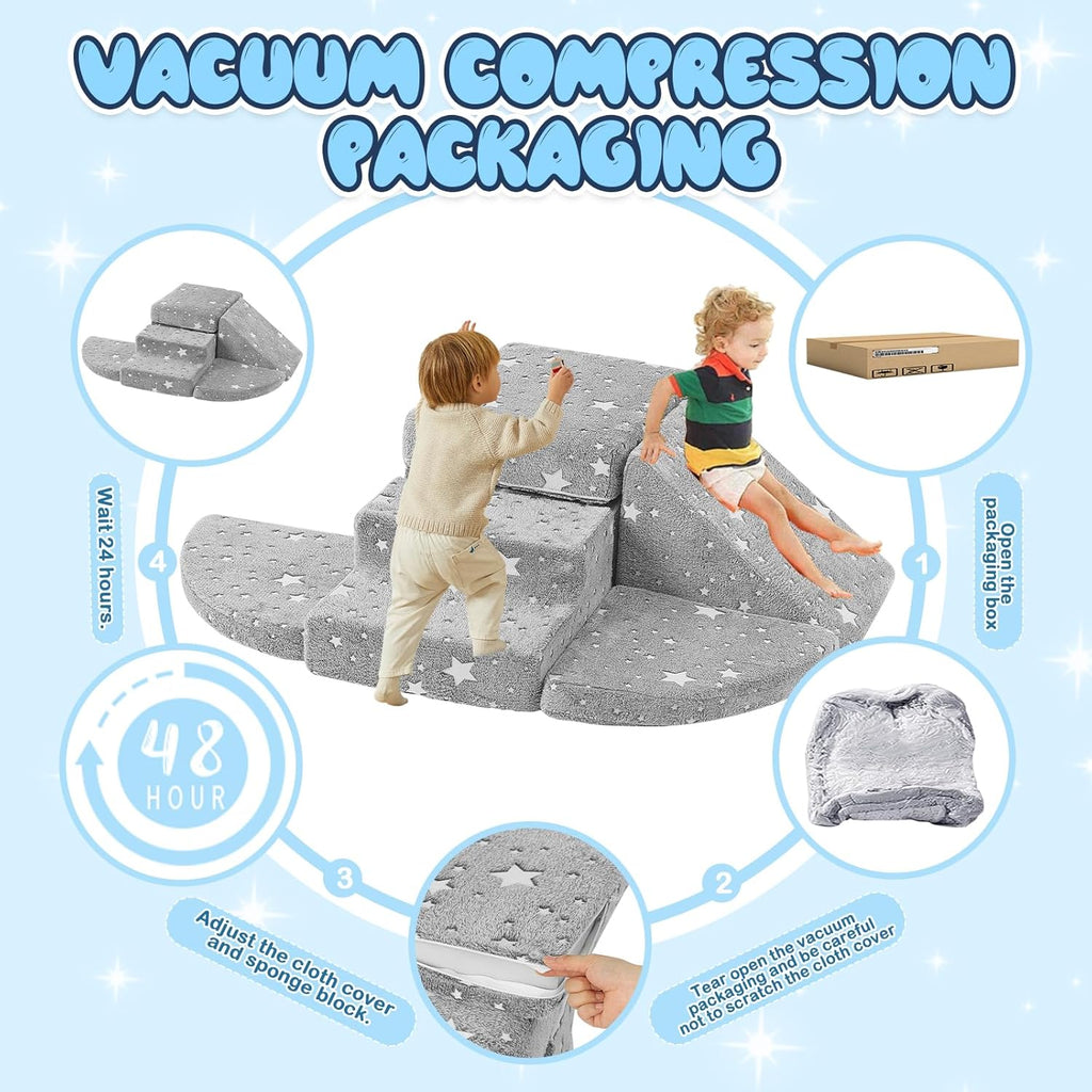 5pcs Modular Kids Foam Climbing for Toddlers 1-3, Safety First Baby Climbing Blocks Indoor,Soft Play Toys for Infant, Ideal Crawling and Exploration Play Set for Baby Gym/Toddler Playground(Star)