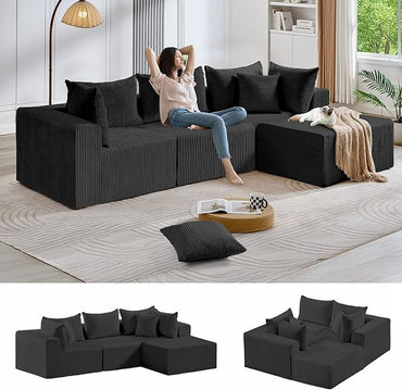 #A02 (Black)104" Cloud Sectional Couch with L-Shape Chaise,4 Seat Couches for Living Room Bedroom