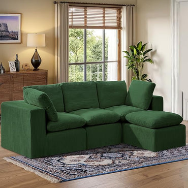 #A01 Green L-Shaped Couch Modular Sectional Sofa,3 Seat Comfy Cloud Couch Chaise, with Sponge Cushion