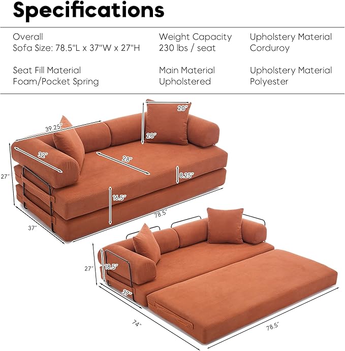 #S10 Chenille Folding Mattress Sofa Convertible Floor Sofa Bed