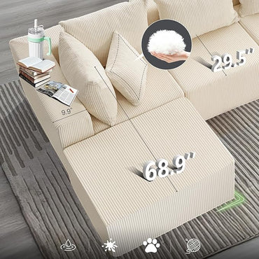 #A02 (Beige)104" Cloud Sectional Couch with L-Shape Chaise,4 Seat Couches for Living Room Bedroom