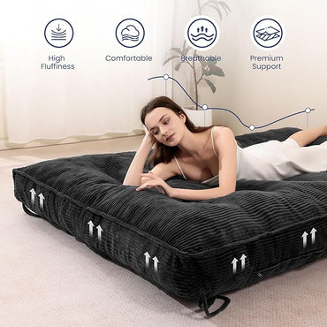 Black Futon Mattress Full Size, Extra Thick Sofa Bed Adults Foldable Mattress 8"