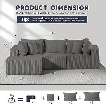 #A02 (Grey)104" Cloud Sectional Couch with L-Shape Chaise,4 Seat Couches for Living Room Bedroom