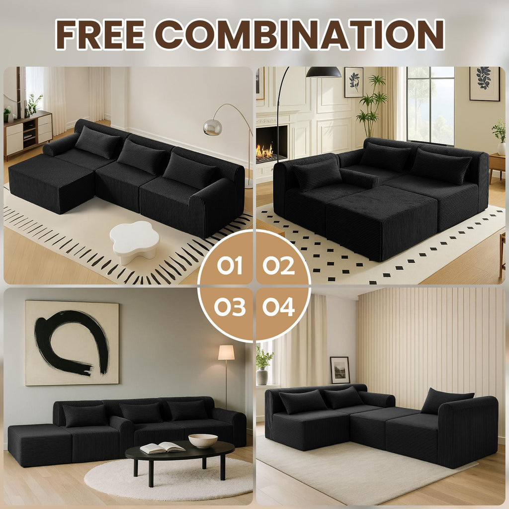 A04 Winzoo 116” Modular Sectional Cloud Couches with L Shaped Chaise