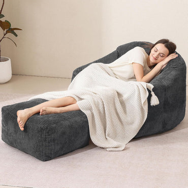 Grey Shell Lazy Sofa with Footstool,Comfortable Plush Adult Reading Chair