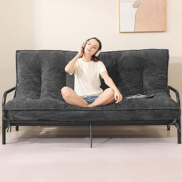 Grey Futon Mattress Full Size, Extra Thick Sofa Bed Adults Foldable Mattress 8"