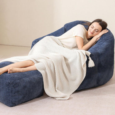 Blue Shell Lazy Sofa with Footstool,Comfortable Plush Adult Reading Chair