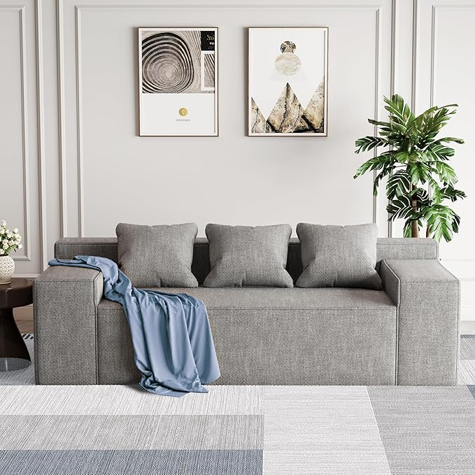 Cat-Scratch Resistant Linen Modern 3-Seater Sofa