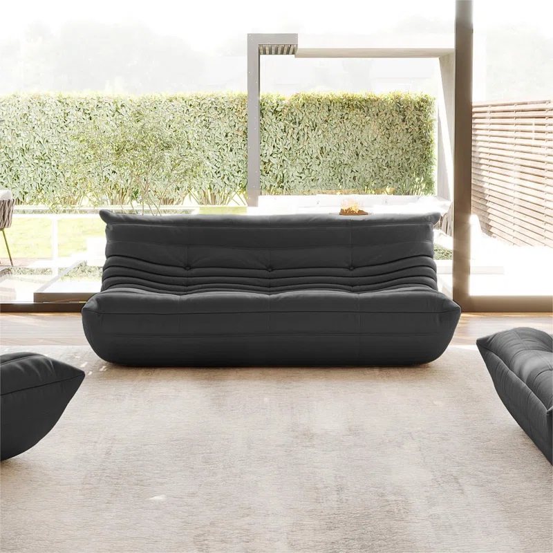 #S09 Armless Large Microfiber Leather 3-Seat Bean Bag Sofa