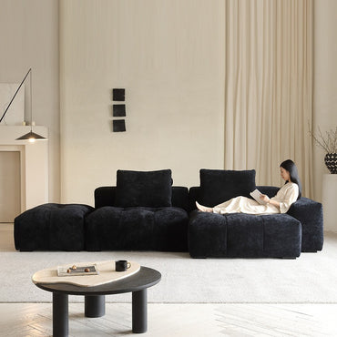 Chenille Pixel Sofa Black Retro Fabric Sofa