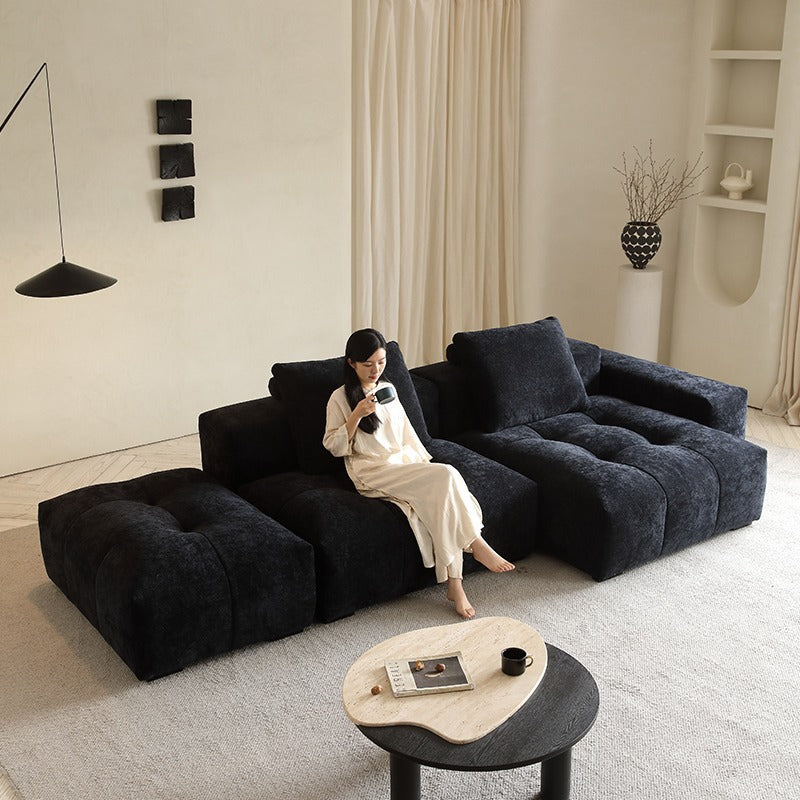 Chenille Pixel Sofa Black Retro Fabric Sofa